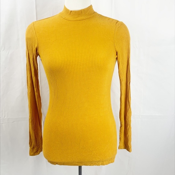 twik Tops - 🍂 Twik Mustard Yellow Ribbed Mock-Neck Top (XS/S) 🍂
